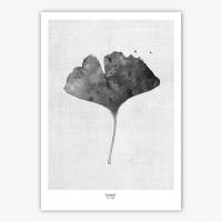 Gingko Biloba Blatt in Schwarz-Weiss Kunstdruck Büro Wandkunst moderner Wohnzimmer Kunstdruck DIN A5 (14,8 x 21 cm)