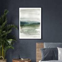Aquarell abstrakte neblige Landschaft moderner grüner Aquarell Kunstdruck  DIN A5 (14,8 x 21 cm)