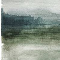 Aquarell abstrakte neblige Landschaft moderner grüner Aquarell Kunstdruck  DIN A3 (29,7 x 42 cm)