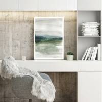 Aquarell abstrakte neblige Landschaft moderner grüner Aquarell Kunstdruck  DIN A2 (42 x 59,4 cm)