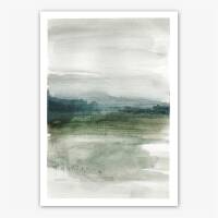 Aquarell abstrakte neblige Landschaft moderner grüner Aquarell Kunstdruck  30 x 40 cm