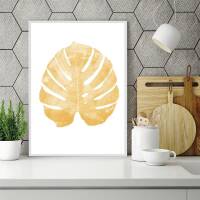 Monstera-Blatt Kunstdruck Botanischer Kunstdruck   Poster Druck Mustard Monstera Druck DIN A4 (21 x 29,7 cm)