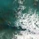 Surfer in Wasser Levanto Italien Drohne Fotografie Druck Luftaufnahme Druck DIN A5 (14,8 x 21 cm)