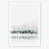 Modern watercolor foggy forest print printable winter lake print scandinavian wall art printable art DIN A4 (21 x 29,7 cm)