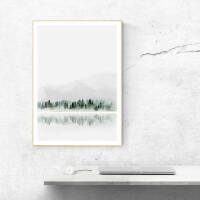 Modern watercolor foggy forest print printable winter lake print scandinavian wall art printable art DIN A4 (21 x 29,7 cm)