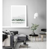 Modern watercolor foggy forest print printable winter lake print scandinavian wall art printable art 30 x 40 cm