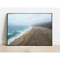 Fuerteventura Cofete Strand Kunstdruck neblige Strand Landschaft Foto Druck Fuerteventura Küste Fotografie Drohne fotografie DIN A4 (21 x 29,7 cm)