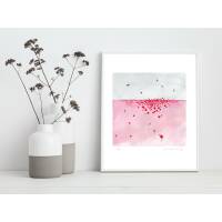 Aquarell Mohnblumenwiese mit Schwalben Kunstdruck DIN A5 (14,8 x 21 cm)