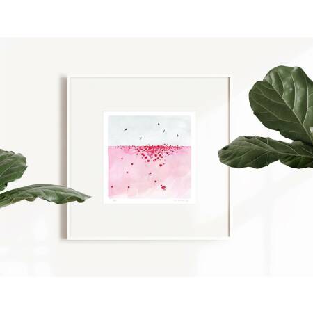 Aquarell Mohnblumenwiese mit Schwalben Kunstdruck DIN A4 (21 x 29,7 cm)