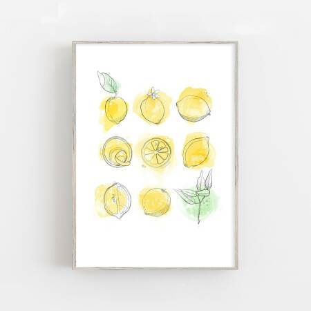 Zitronen Kunstdruck Küche Wandkunst DIN A3 (29,7 x 42 cm)
