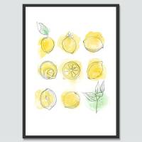 Zitronen Kunstdruck Küche Wandkunst DIN A3 (29,7 x 42 cm)