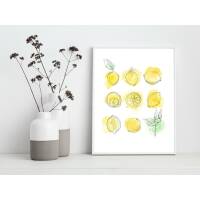 Zitronen Kunstdruck Küche Wandkunst DIN A1 (59,4 x 84,1 cm)