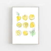 Zitronen Kunstdruck Küche Wandkunst 30 x 40 cm