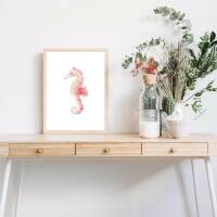 Aquarell Seepferdchen Kunstdruck Kinderzimmer Wanddekor DIN A5 (14,8 x 21 cm)