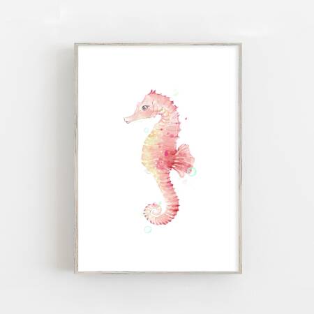 Aquarell Seepferdchen Kunstdruck Kinderzimmer Wanddekor DIN A4 (21 x 29,7 cm)