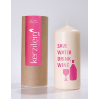 Kerzlein Stumpenkerze Flamme pink SAVE WATER DRINK WINE...