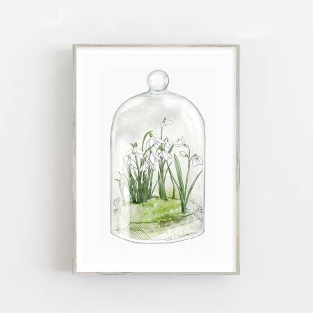 Schneeglöckchen Terrarium Fine Art Print Frühlingsdruck weisse Blumen Kunstdruck DIN A3 (29,7 x 42 cm)