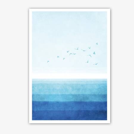 Aquarell Abstrakte Meer mit Möven Kunstdruck Ozean Druck Strandhaus Wandkunst  DIN A4 (21 x 29,7 cm)