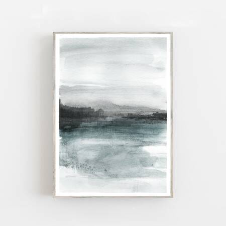 Aquarell abstrakte neblige Landschaft moderner Aquarell Kunstdruck  DIN A4 (21 x 29,7 cm)