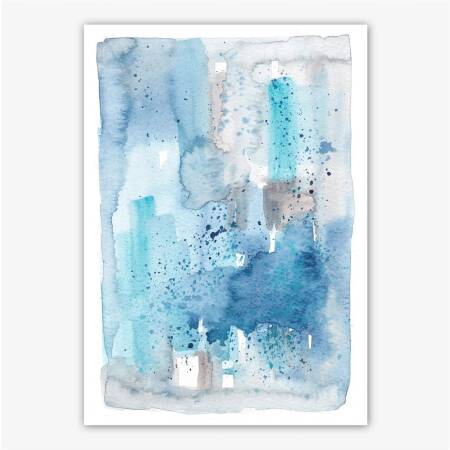 Abstrakter Aquarell Kunstdruck moderne blaue Wandkunst Boho-Druck DIN A5 (14,8 x 21 cm)