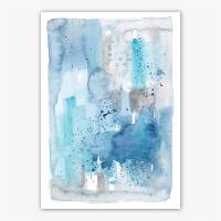 Abstrakter Aquarell Kunstdruck moderne blaue Wandkunst Boho-Druck DIN A5 (14,8 x 21 cm)