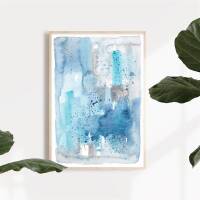 Abstrakter Aquarell Kunstdruck moderne blaue Wandkunst Boho-Druck DIN A3 (29,7 x 42 cm)