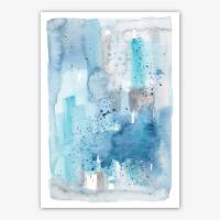 Abstrakter Aquarell Kunstdruck moderne blaue Wandkunst Boho-Druck 30 x 40 cm