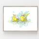 Aquarell Zwei gelbe Vögel Freunde Kunstdruck. DIN A3 (29,7 x 42 cm)