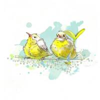 Aquarell Zwei gelbe Vögel Freunde Kunstdruck. DIN A1 (59,4 x 84,1 cm)