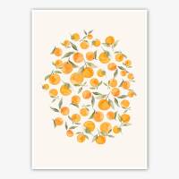Aquarell Orangen Kunstdruck Küche Wandkunst DIN A5 (14,8 x 21 cm)