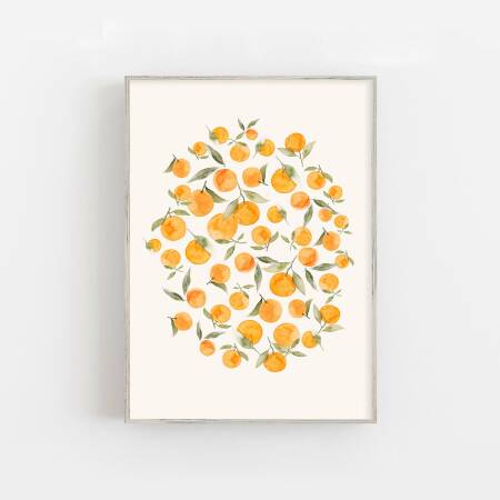 Aquarell Orangen Kunstdruck Küche Wandkunst DIN A3 (29,7 x 42 cm)