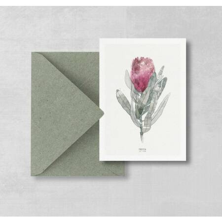 Postkarte Watercolor Protea botanische Postkarte mit Umschlag