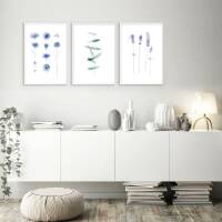 Set von 3 Kunstdrucken Aquarell Kornblumen Druck Lavedel A4 (21 x 29,7 cm)