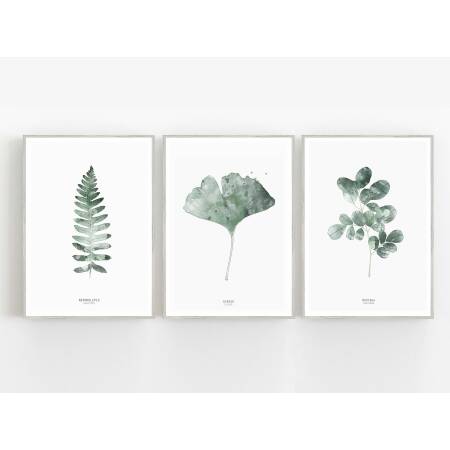 Set von 3 botanischen Kunstdrucken Blätter skandinavische Wandkunst A5 (14,8 x 21 cm)