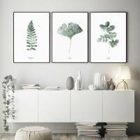 Set von 3 botanischen Kunstdrucken Blätter skandinavische Wandkunst A5 (14,8 x 21 cm)