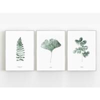 Set von 3 botanischen Kunstdrucken Blätter skandinavische Wandkunst A4 (21 x 29,7 cm)