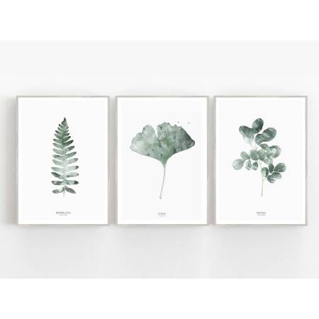 Set von 3 botanischen Kunstdrucken Blätter skandinavische Wandkunst A2 (42 x 59,4 cm)