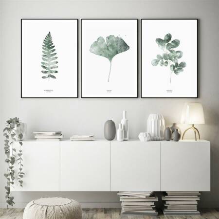 Set von 3 botanischen Kunstdrucken Blätter skandinavische Wandkunst A1 (59,4 x 84,1 cm)