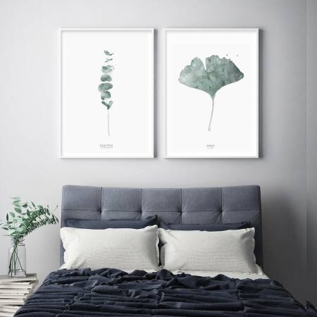 Set von 2 botanischen Kunstdrucken Gingko Biloba Blatt und Eukalyptus 2ge Wandkunst 40 x 50 cm