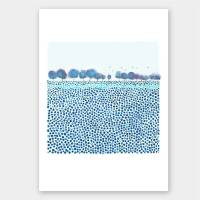 Set von 2 Kunstdrucken abstrakter Landschaft Druck Aquarell Blaue Wiese Sonne und Meer A4 (21 x 29,7 cm)
