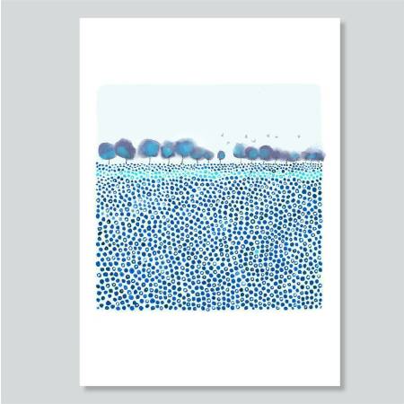 Set von 3 Kunstdrucken Blaue Wiese Druck Sonne und Meer Druck Herbst Wiese Druck A2 (42 x 59,4 cm)