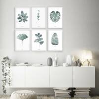 Set von 6 botanischen Kunstdrucken moderne Blätter Kunstdrucke Wandkunst A5 (14,8 x 21 cm)