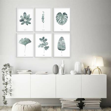 Set von 6 botanischen Kunstdrucken moderne Blätter Kunstdrucke Wandkunst A4 (21 x 29,7 cm)