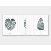 Set von 3 botanischen Kunstdrucken Blätter skandinavische Wandkunst Drucke A5 (14,8 x 21 cm)