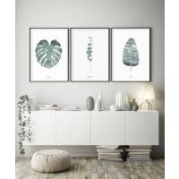 Set von 3 botanischen Kunstdrucken Blätter skandinavische Wandkunst Drucke A4 (21 x 29,7 cm)