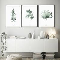 Set von 3 botanischen Kunstdrucken Blätter Kunstdruck skandinavische Wandkunst Drucke A5 (14,8 x 21 cm)