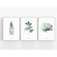 Set von 3 botanischen Kunstdrucken Blätter Kunstdruck skandinavische Wandkunst Drucke A3 (29,7 x 42 cm)