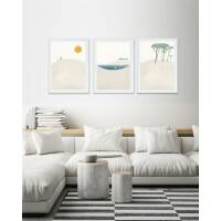 Set von 3 sommerlichen Kunstdrucken Sonne und Meer Strand A4 (21 x 29,7 cm)